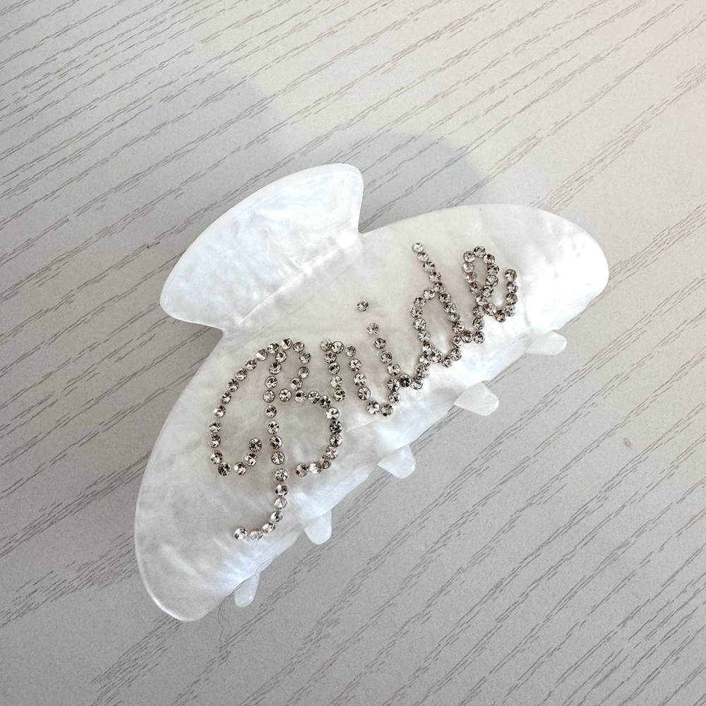 Pearl White 'Bride' Rhinestone Hair Claw Clip